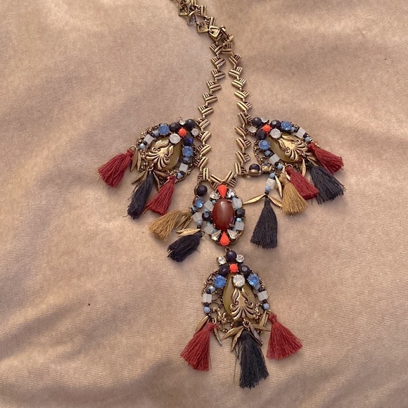 ✅J.Crew inspired, Statement Necklace. Multi Color. Lt Gold Oxidized Brass finish - Picture 2 of 3